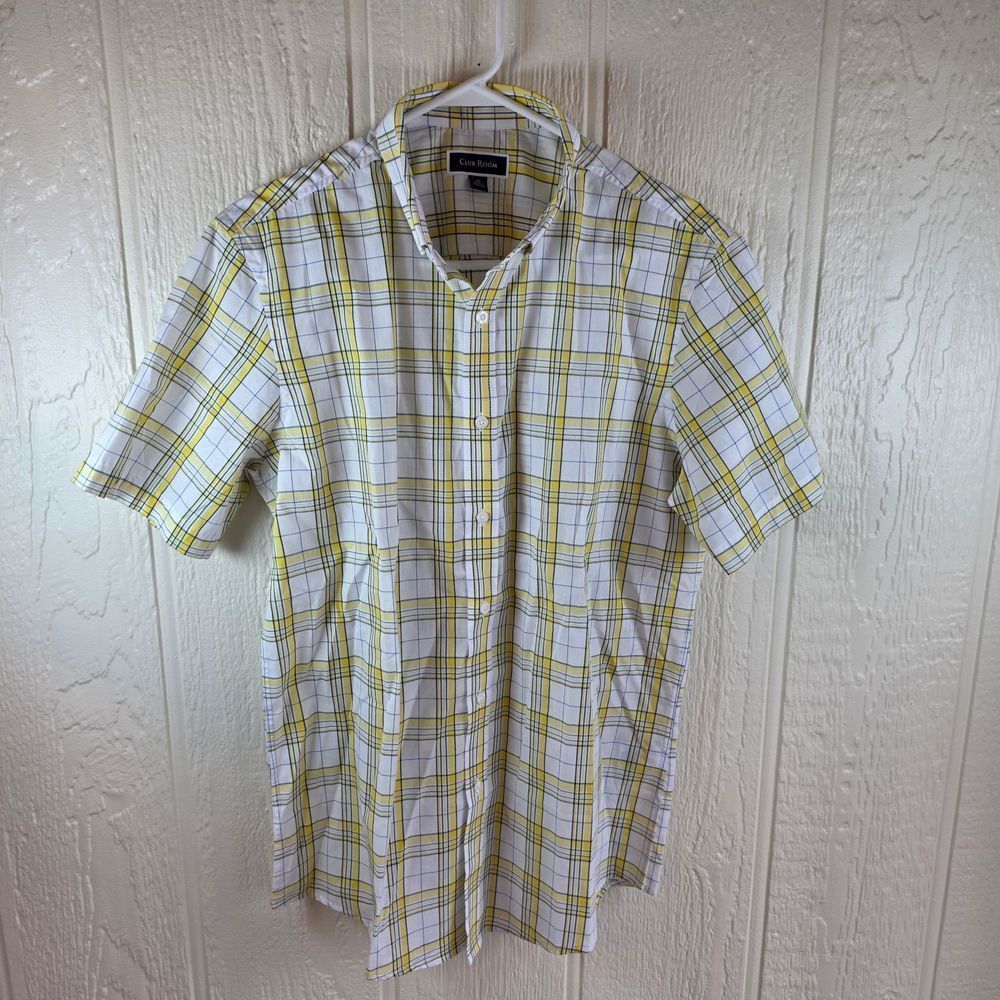 Club Room Men's Yellow and White Checkered Shirt, Size Medium